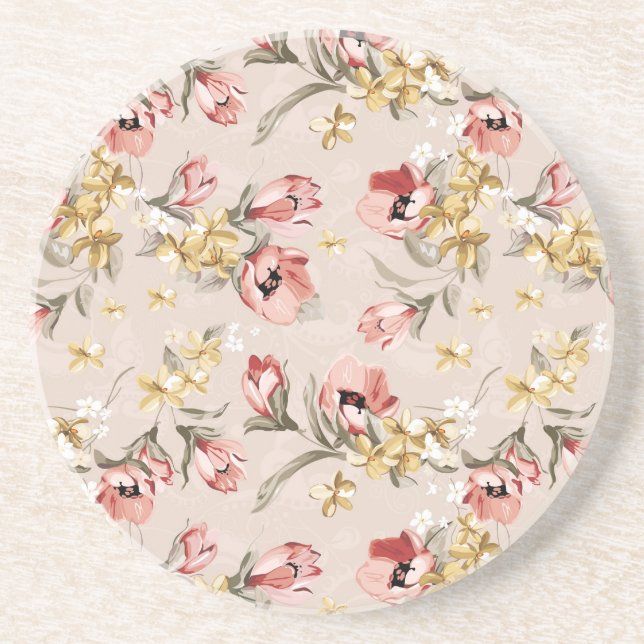 Abstract Elegance floral pattern 3 Sandstone Coaster (Front)