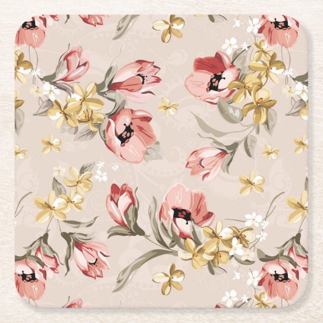 Abstract Elegance floral pattern 3 Square Paper Coaster (Front)