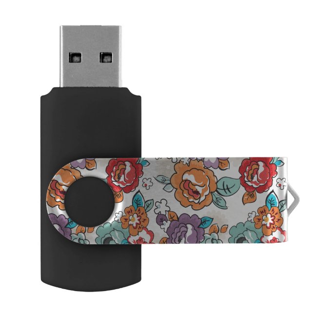 Abstract Elegance floral pattern 5 Flash Drive (Opened)