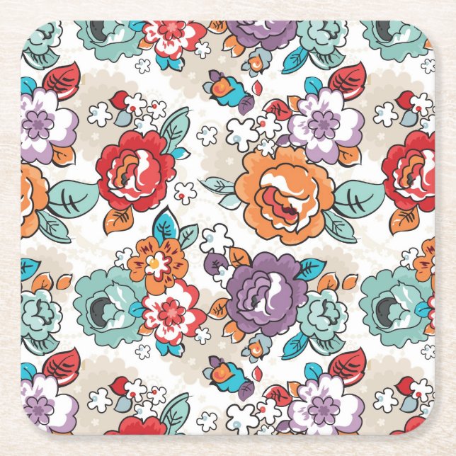 Abstract Elegance floral pattern 5 Square Paper Coaster (Front)