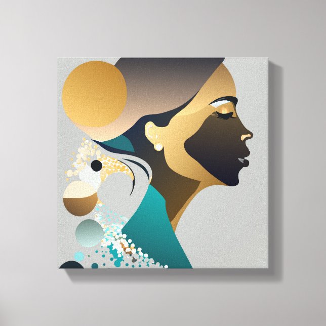 Abstract elegance in blue green and gold # 1 canvas print (Front)