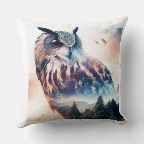 Abstract Elegance of our Forest Owl Throw Pillow