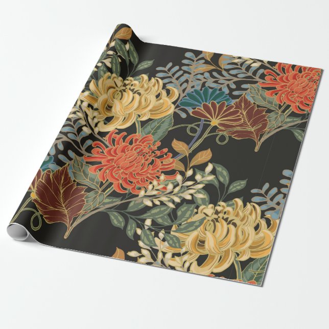 Abstract elegance seamless pattern with floral bac wrapping paper (Unrolled)