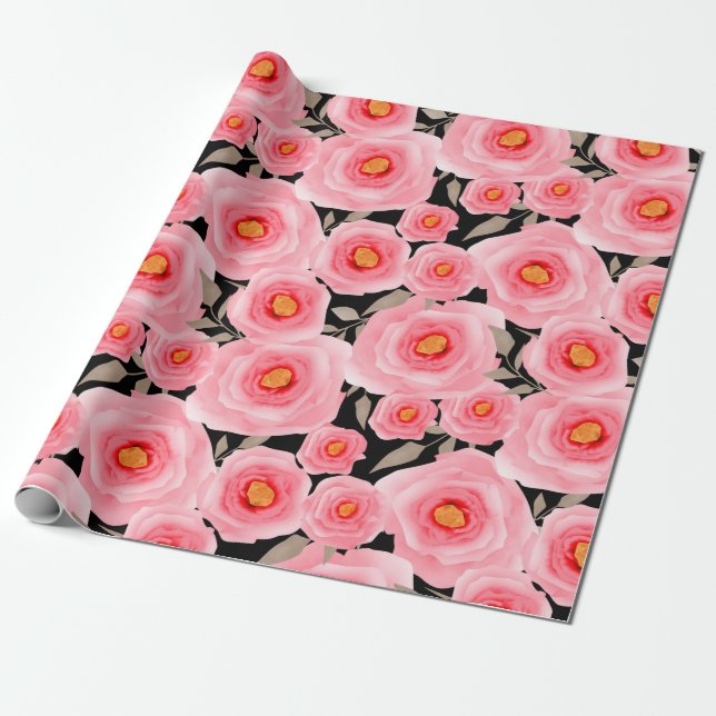 Abstract elegance seamless pattern with pink flowe wrapping paper (Unrolled)