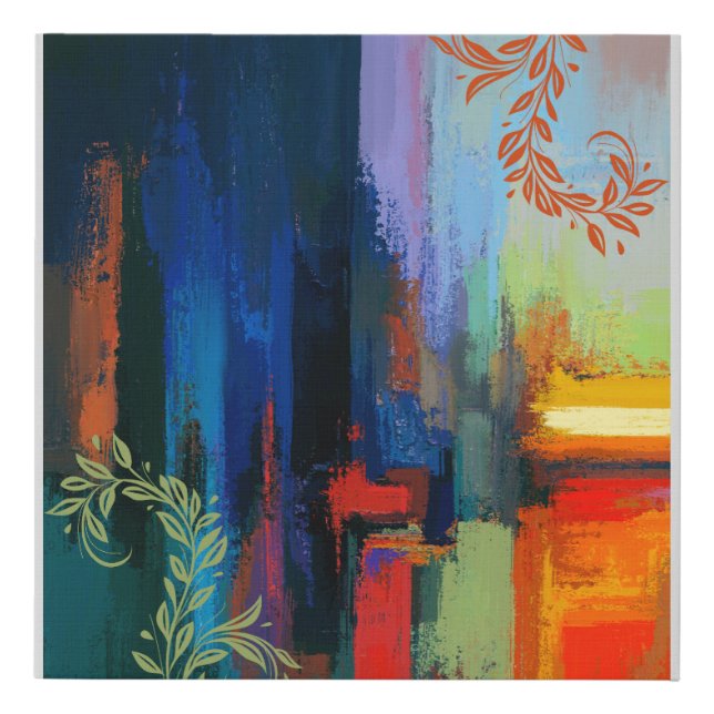 Abstract Elegance – Vibrant Brushstroke Art with B Faux Canvas Print (Front)