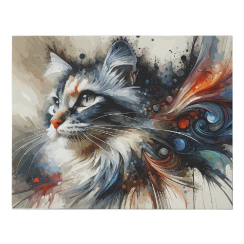 Abstract Elegance Watercolor Cat in Motion Faux Canvas Print