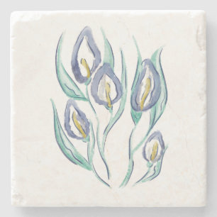 Abstract Elegance: Watercolor Purple Calla Lilies Stone Coaster