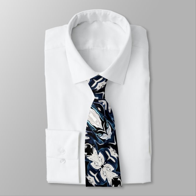 Abstract elegant fluid liquid marble flow texture  neck tie (Tied)