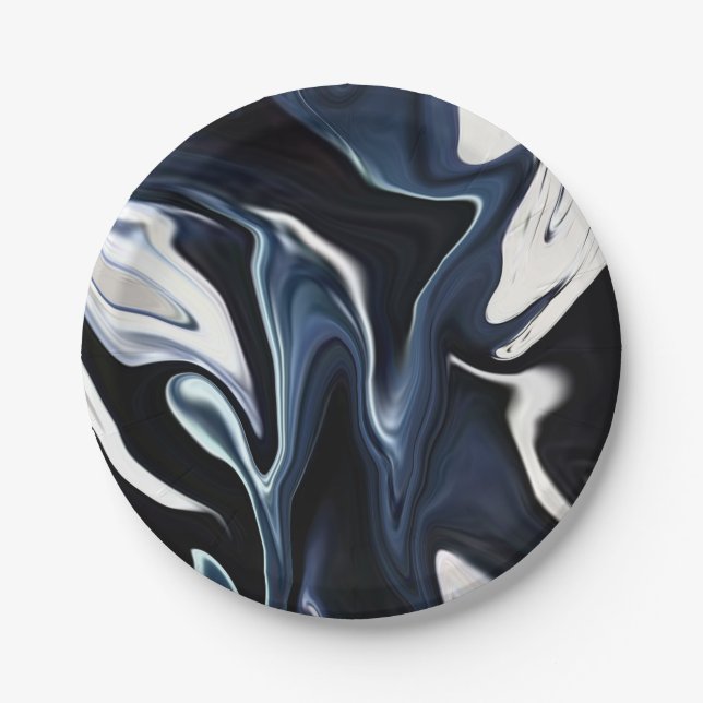Abstract elegant fluid liquid marble flow texture paper plates (Front)