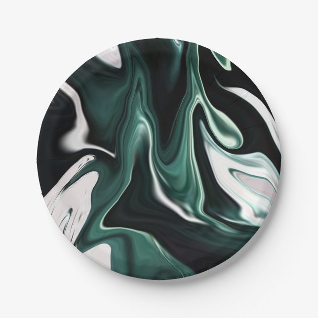 Abstract elegant fluid liquid marble flow texture paper plates (Front)