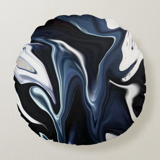 Abstract elegant fluid liquid marble flow texture round pillow (Front)