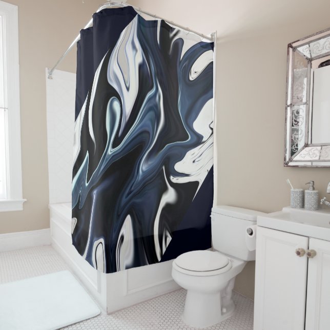 Abstract elegant fluid liquid marble flow texture shower curtain (In Situ)