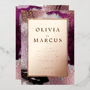Abstract Elegant Gold Cassis Plum Brush Strokes Foil Invitation