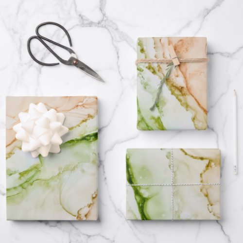 Abstract Elegant Jade Green Blush Peach Wrapping Paper Sheets
