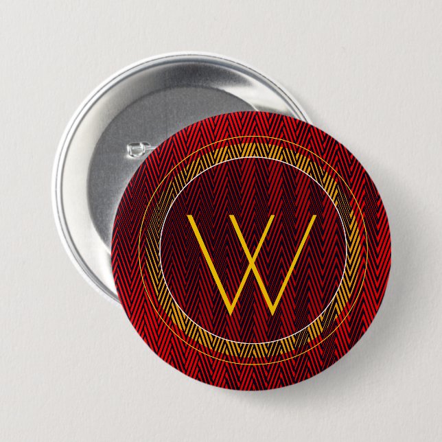 Abstract Elegant Masculine Red Yellow Monogrammed Button (Front & Back)