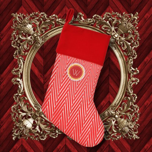 Abstract Elegant Masculine Red Yellow Monogrammed Christmas Stocking