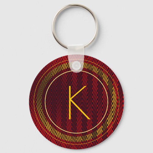  Abstract Elegant Masculine Red Yellow Monogrammed Keychain