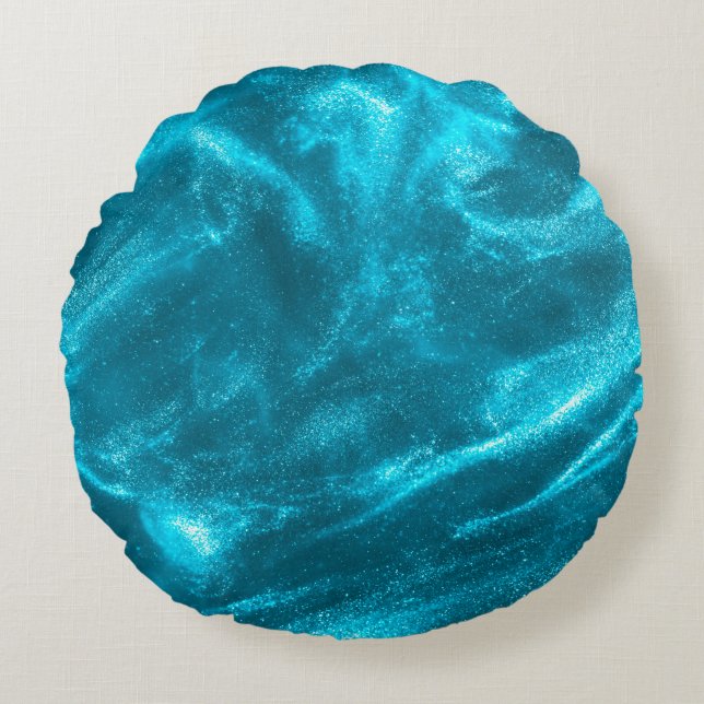 Abstract elegant mint blue glitter round pillow (Front)