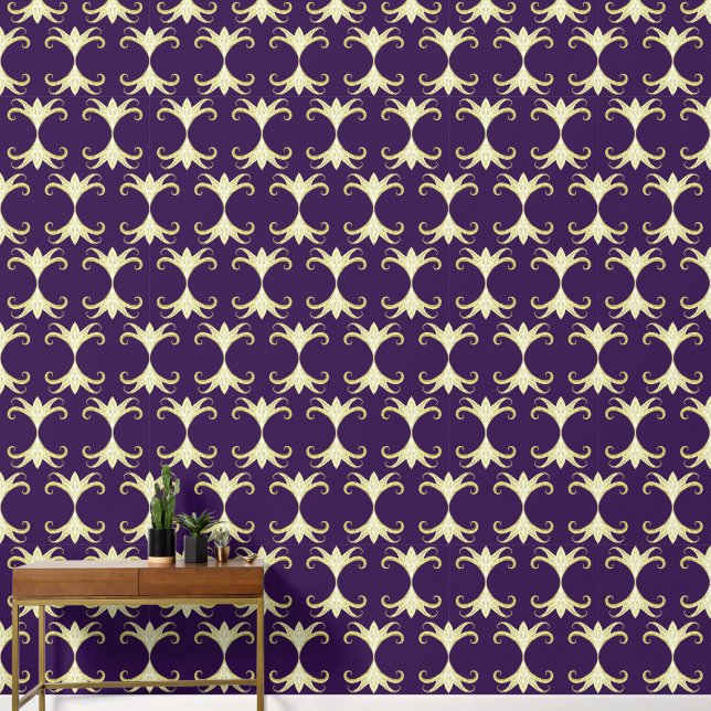 Abstract Elegant Modern Damask Dark Purple Stylish Wallpaper (Hallway)