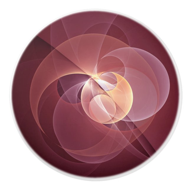 Abstract Elegant Modern Wine Red Fractal Art Ceramic Knob (Front)