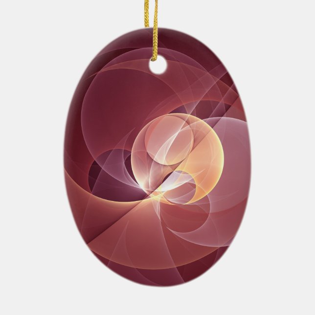 Abstract Elegant Modern Wine Red Fractal Art Ceramic Ornament (Back)