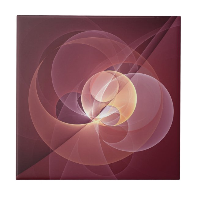 Abstract Elegant Modern Wine Red Fractal Art Ceramic Tile (Front)