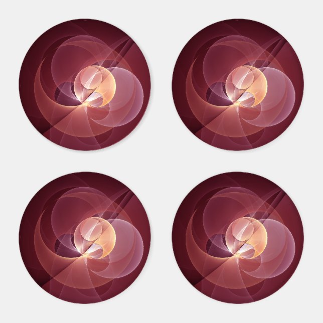 Abstract Elegant Modern Wine Red Fractal Art Coaster Set (Set)