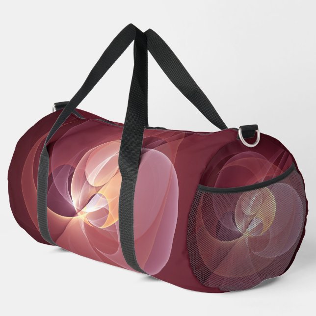 Abstract Elegant Modern Wine Red Fractal Art Duffle Bag (Right Corner)