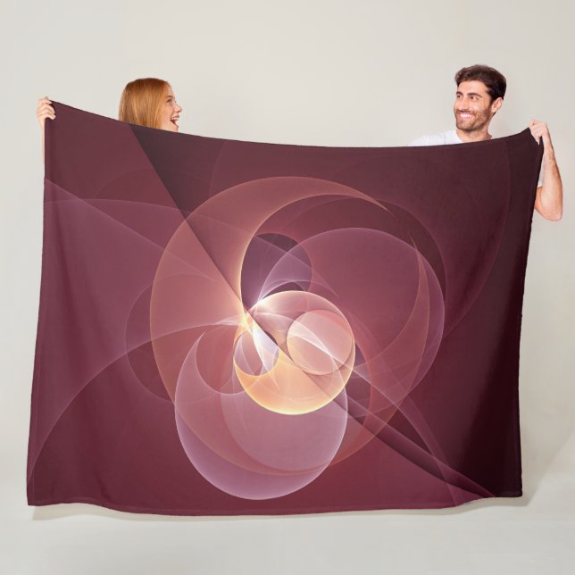 Abstract Elegant Modern Wine Red Fractal Art Fleece Blanket (In Situ)