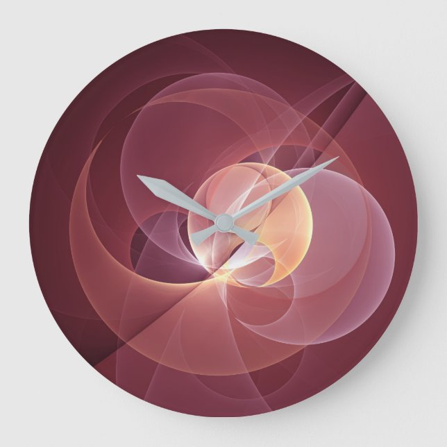 Abstract Elegant Modern Wine Red Fractal Art Large Clock (Front)