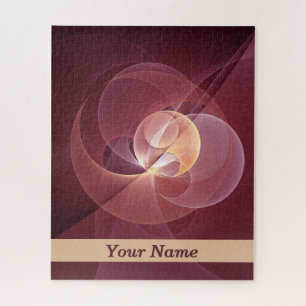 Abstract Elegant Modern Wine Red Fractal Art Name Jigsaw Puzzle