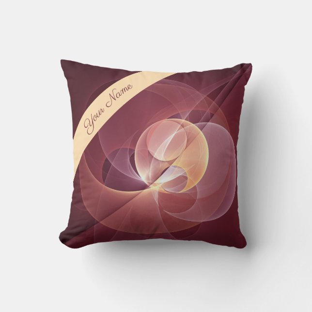 Abstract Elegant Modern Wine Red Fractal Art Name Throw Pillow (Front)