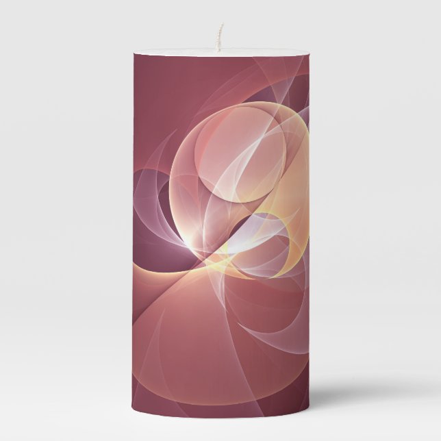 Abstract Elegant Modern Wine Red Fractal Art Pillar Candle (Front)