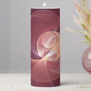 Abstract Elegant Modern Wine Red Fractal Art Pillar Candle