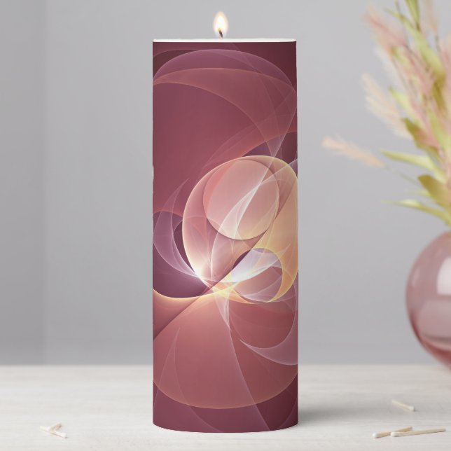 Abstract Elegant Modern Wine Red Fractal Art Pillar Candle (In Situ)