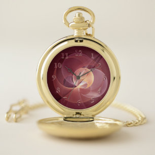 Abstract Elegant Modern Wine Red Fractal Art Pocket Watch