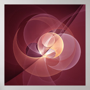 Abstract Elegant Modern Wine Red Fractal Art Poster