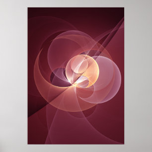 Abstract Elegant Modern Wine Red Fractal Art Poster