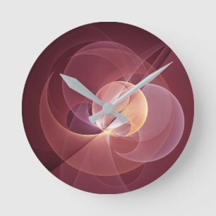 Abstract Elegant Modern Wine Red Fractal Art Round Clock