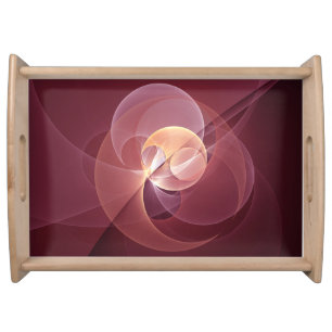 Abstract Elegant Modern Wine Red Fractal Art Serving Tray