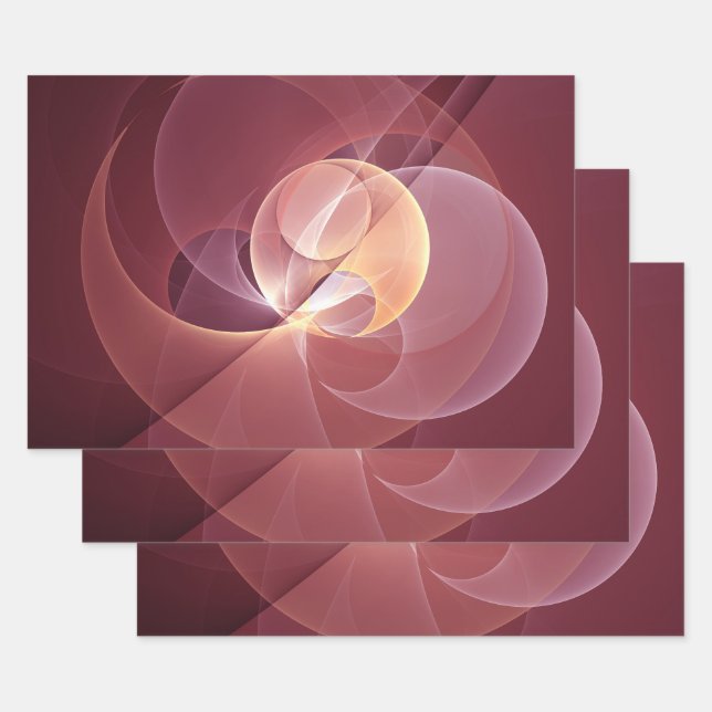 Abstract Elegant Modern Wine Red Fractal Art Wrapping Paper Sheets (Set)