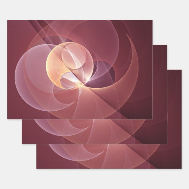 Abstract Elegant Modern Wine Red Fractal Art Wrapping Paper Sheets (Set)