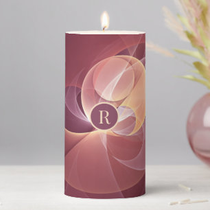 Abstract Elegant Modern Wine Red Fractal Monogram Pillar Candle