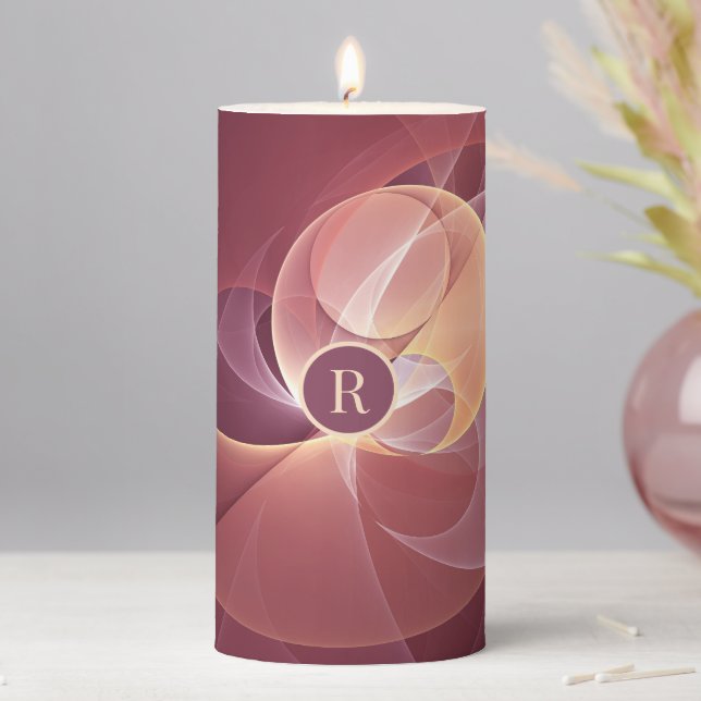 Abstract Elegant Modern Wine Red Fractal Monogram Pillar Candle (In Situ)