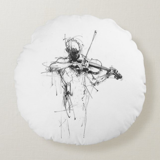 Abstract Elegant Violinist Round Pillow (Front)