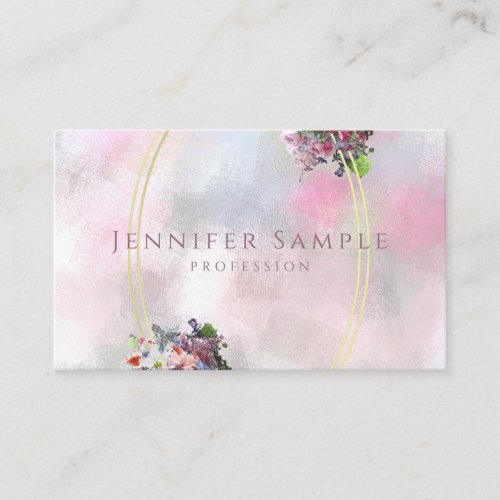 Abstract Elegant Watercolor Flowers Gold Frame Top Business Card