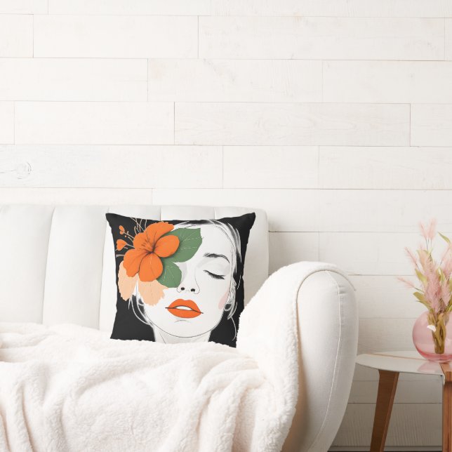 Abstract Elegant woman's face pinks Throw Pillow (Couch)