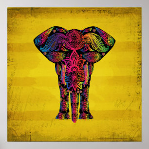 Abstract Elephant Ornamental Decorative Design Poster