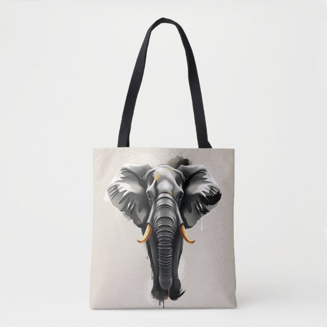 Abstract Elephant with Gold Tusks in Neutral Toned Tote Bag (Front)