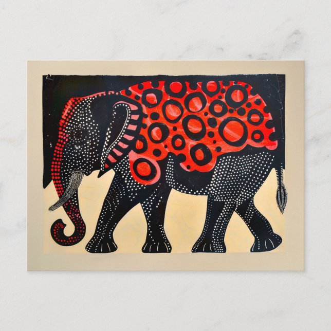 Abstract Elephant with Large Red Circles Holiday Postcard (Front)
